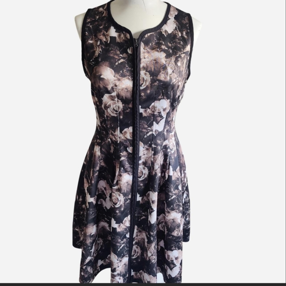 Betsey Johnson Black and Gray Floral Midi Dress
